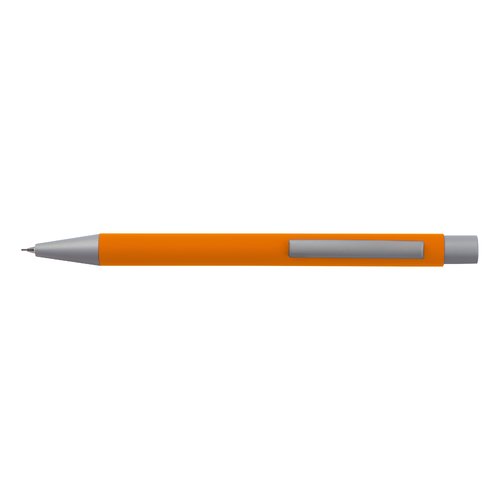 Set de escritura naranja con bolgrafo y accesorios.