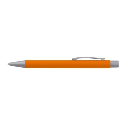 Set de escritura naranja con bolgrafo y accesorios.