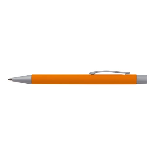 Set de escritura naranja con bolgrafo y estuche.