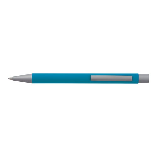 Set de escritura de plstico azul claro con pluma y estuche.