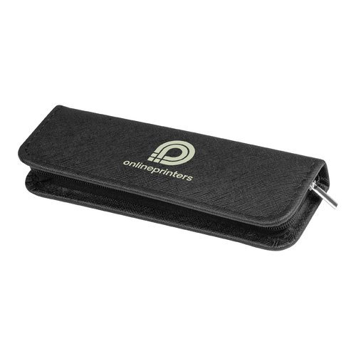 Juego de escritura negro de polipiel con cremallera.