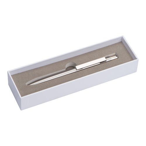 Bolgrafo de acero inoxidable gris plateado con clip.