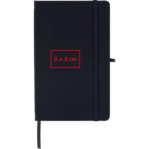 Cuaderno negro con goma elstica y cinta marcapginas.
