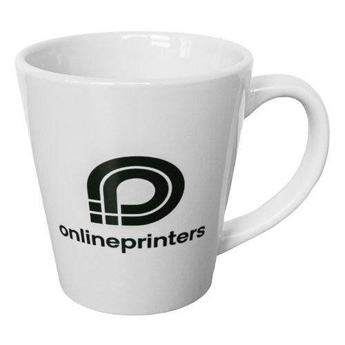 Taza blanca de cermica con asa.