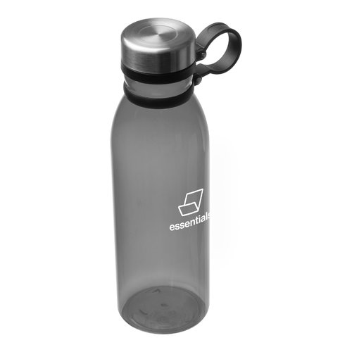 Botella de agua antracita con tapn de rosca y asa.