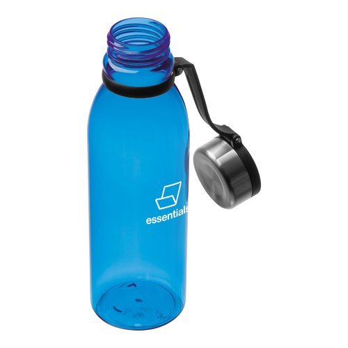 Botella de agua de plstico azul claro con tapa.