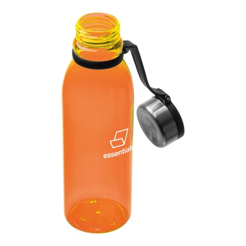 Botella de agua naranja con tapn de rosca.