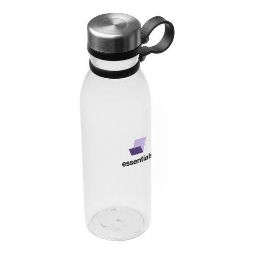 Botella de agua transparente de plstico con tapa.