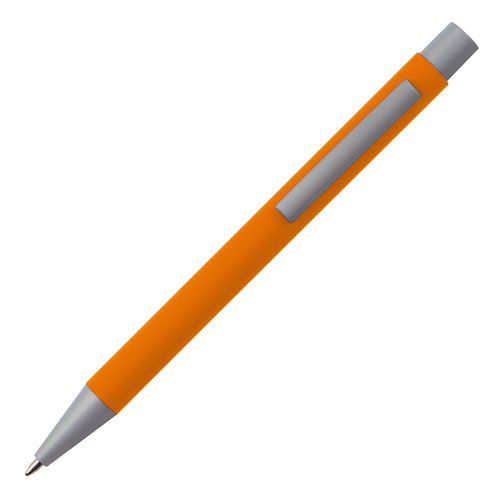 Bolgrafo de plstico naranja con clip.