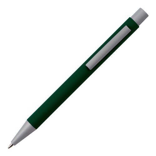 Bolgrafo verde oscuro con clip y botn.