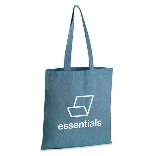 Bolsa azul de algodn reciclado con asas largas.
