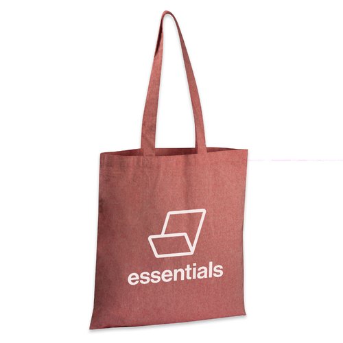 Bolsa de tela roja de algodn reciclado con asas largas.