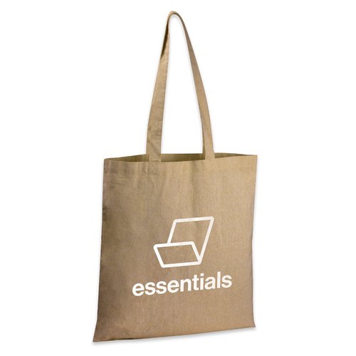 Bolsa beige de algodn reciclado con asas largas.
