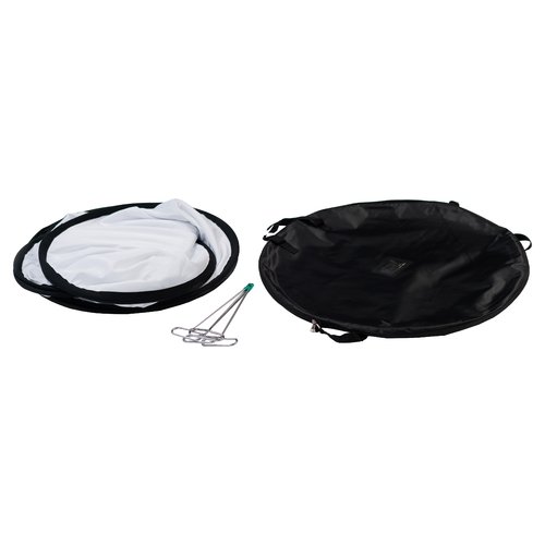 Bandera de playa de tela blanca con funcin pop-out y clavijas.