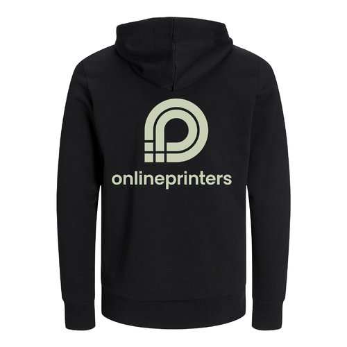 Sudadera unisex negra de algodn orgnico y reciclado con capucha.