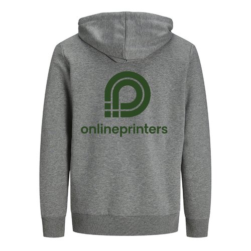 Sudadera con capucha de algodn gris jaspeado con cordn, corte unisex.