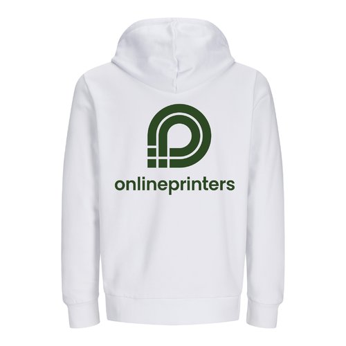 Chaqueta de felpa blanca de algodn orgnico y polister reciclado con capucha.