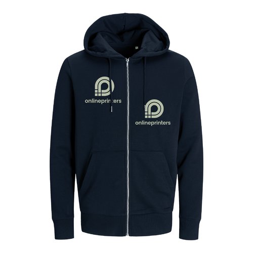 Sudadera con capucha azul marino de mezcla de algod�n con cremallera completa.
