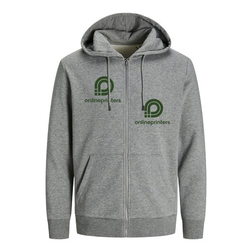Chaqueta de felpa jaspeada gris de mezcla de algod�n con capucha y cremallera completa.