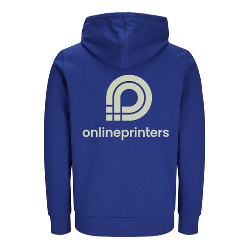 Chaqueta de chndal azul oscuro de algodn orgnico y polister reciclado con capucha.