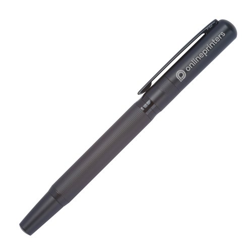 Juego de escritura negro con bolgrafo y accesorios.