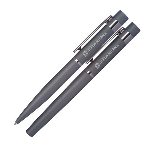 Set de escritura antracita con bolgrafo y estuche.