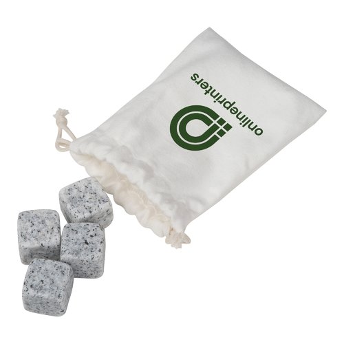 Cubos de hielo de piedra gris con bolsa de algodn.