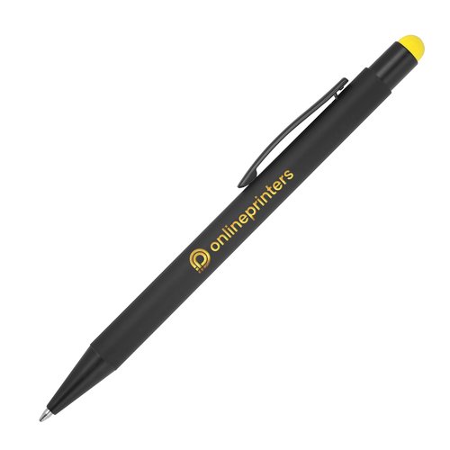 Bolgrafo de metal amarillo con funcin tctil y clip.