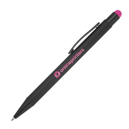 Bolgrafo de metal rosa con funcin tctil y clip.