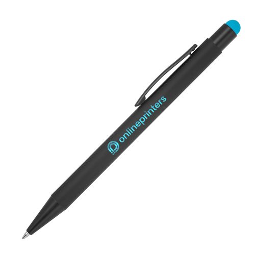 Bolgrafo de metal turquesa con funcin tctil y clip.