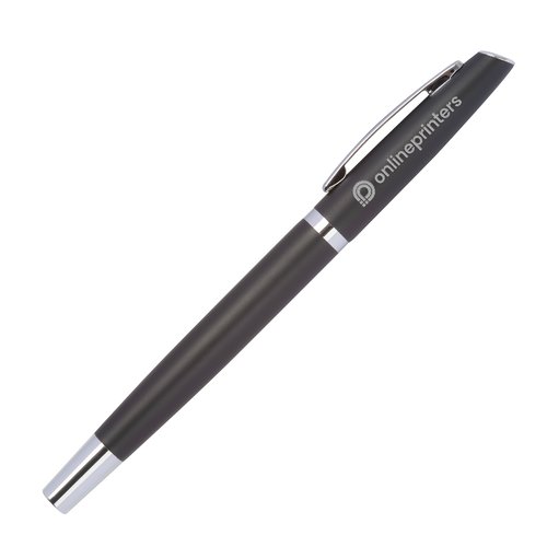 Juego de escritura negro de aluminio reciclado que incluye un bolgrafo.