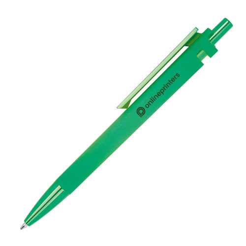 Bolgrafo verde de ABS reciclado con clip y botn pulsador.