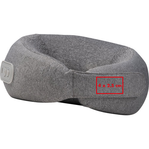 Almohada cervical de tela gris con cierre ajustable.