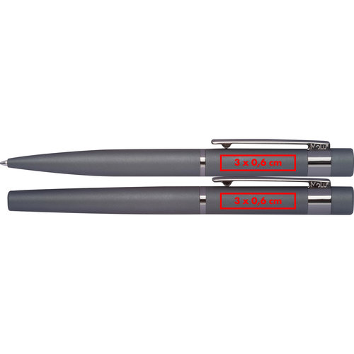 Set de escritura gris con bolgrafo y pluma, con clip.