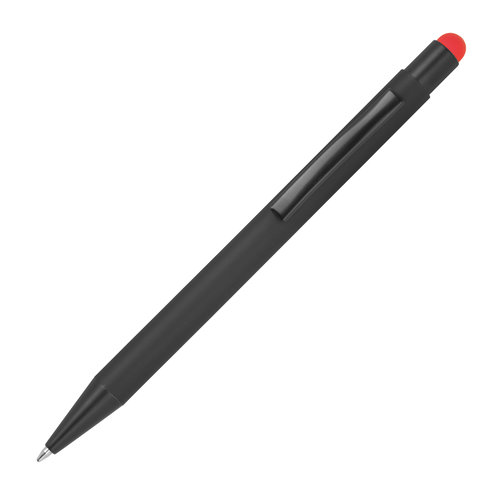 Bolgrafo de metal rojo con funcin tctil y clip.