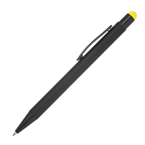 Bolgrafo de metal amarillo con funcin tctil y clip.