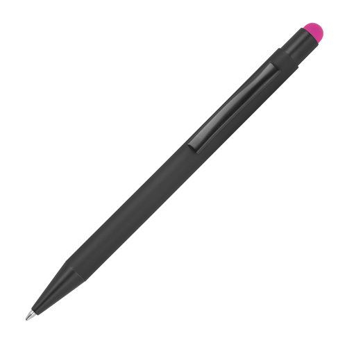 Bolgrafo de metal rosa con funcin tctil y clip.