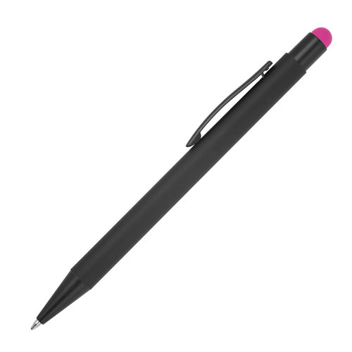 Bolgrafo de metal rosa con funcin tctil y clip.