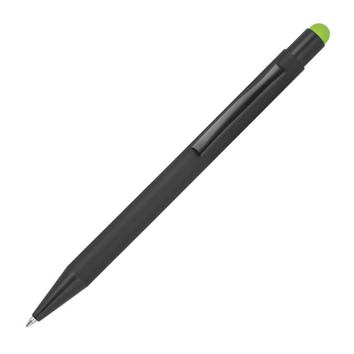 Bolgrafo de metal verde manzana con funcin tctil y clip.