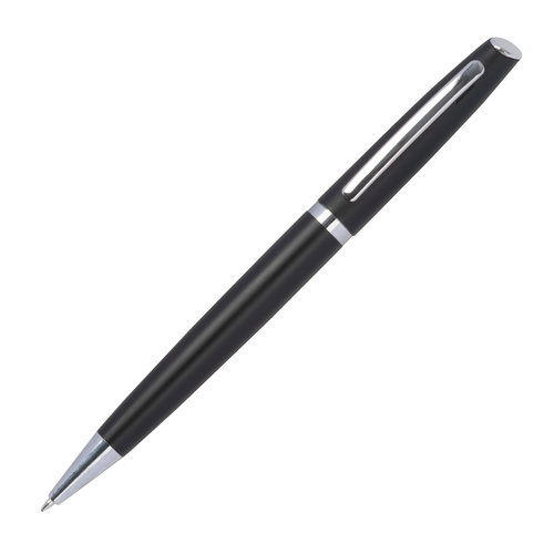 Juego de escritura negro de aluminio reciclado con bolgrafo y estuche.