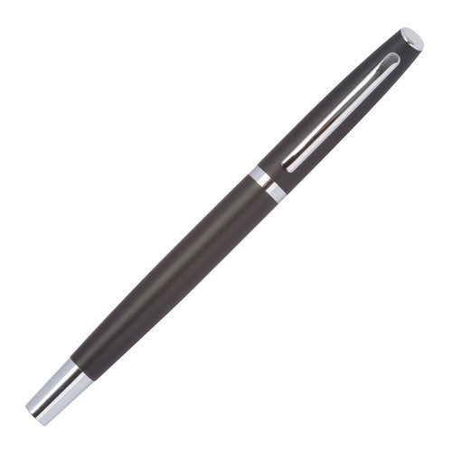 Juego de escritura negro de aluminio reciclado con bolgrafo y estuche.
