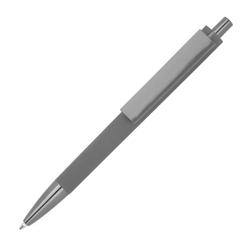 Bolgrafo gris de ABS reciclado con botn pulsador.