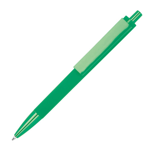 Bolgrafo verde de ABS reciclado con mecanismo de pulsacin.