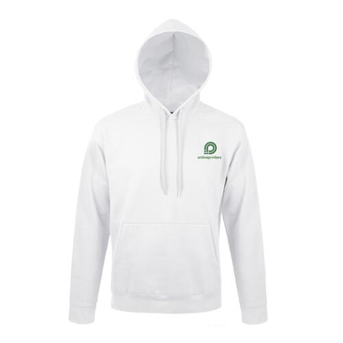 Sudadera blanca de algod�n y poli�ster con capucha y bolsillo tipo canguro.
