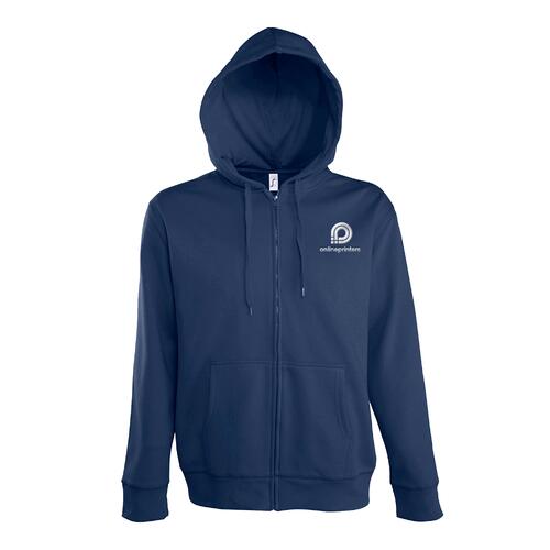 Sudadera con capucha azul marino de mezcla de algod�n con cremallera completa.