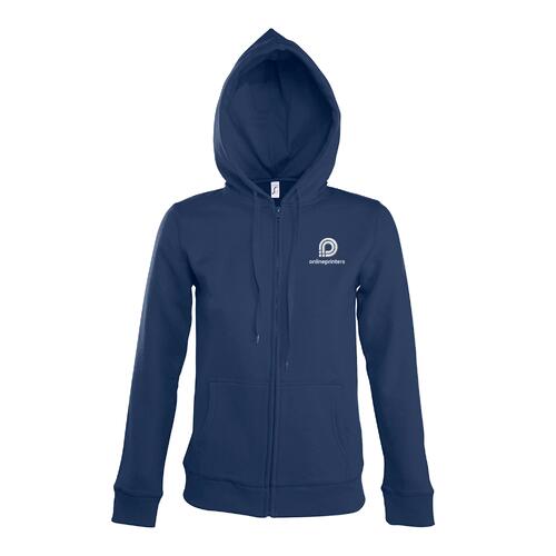 Chaqueta de ch�ndal azul marino de mezcla de algod�n para mujer con capucha y cremallera completa.