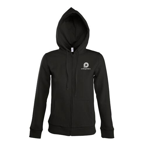 Chaqueta de ch�ndal negra de mezcla de algod�n y poli�ster con capucha y cremallera completa.