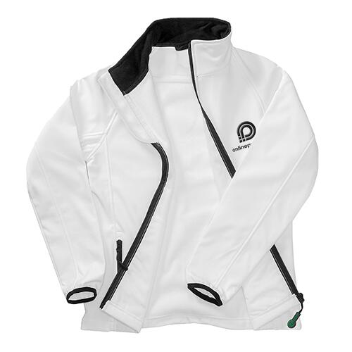 Chaqueta softshell blanca de poli�ster para hombre con cremallera.