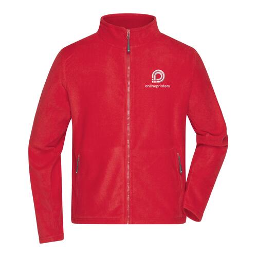 Chaqueta polar roja de poli�ster para hombre con cremallera completa.