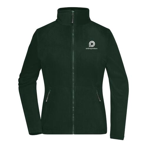 Chaqueta polar de poli�ster verde oscuro para mujer con cremallera completa.